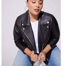 Torrid Plus Size 1 Real Genuine Leather Black Assymetrical Moto Biker Jacket New