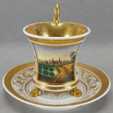 KPM Berlin Hand Painted Thalle / Thale Empire Form Cup & Saucer C. 1837-1844