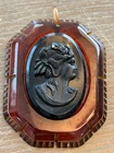 VTG Celluloid Cameo Pendant, Victorian Revival 1930’s Art Deco Jewelry, As Is