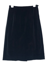 Vintage 1970s black velveteen pencil skirt S M knee length cotton high waist