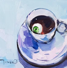 Jose Trujillo Fine Art PRINT 16x16" Collectible Artist Eye Coffee Still Life