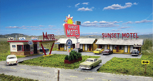 Blair Line N 1/160 SUNSET MOTEL Office w/Canopy Rooftop Sign, Laser-cut Wood Kit - Picture 1 of 2