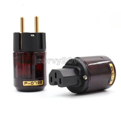 1 Pair P-079E+C079 24k Gold-Plated EU Power Plug ac power cord plugs | eBay