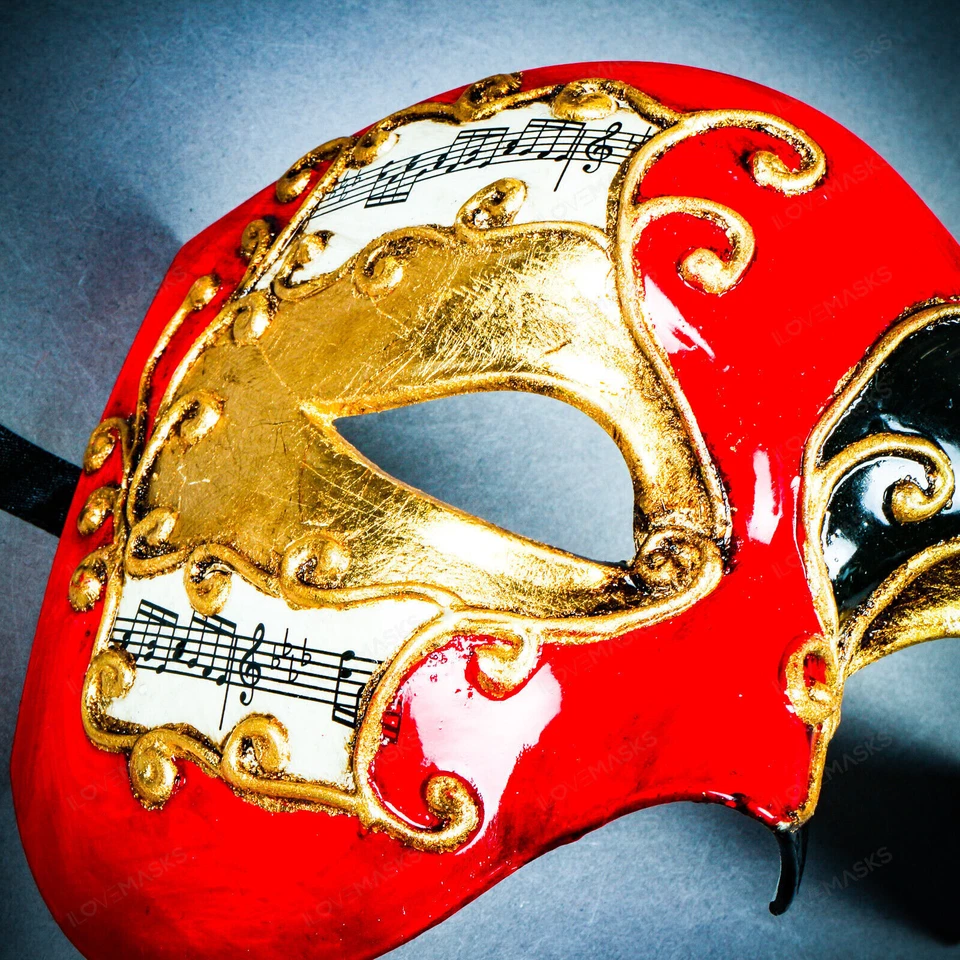 Red Phantom Of The Opera Musical Gold Lining Black Masquerade Venetian Men Mask - Image 4 of 4