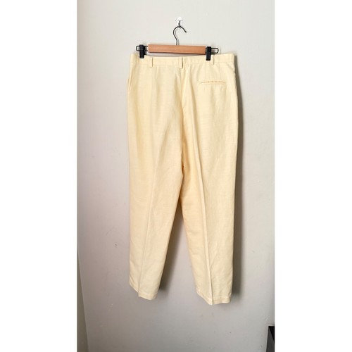Pleated Linen Trousers Yellow Dress Pants Career Casual Size 16 petite - Picture 2 of 10