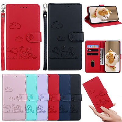 Strap Leather Strap Cat Card Wallet Cover Case For S25 S24 S23 S22 S21 S20 S10