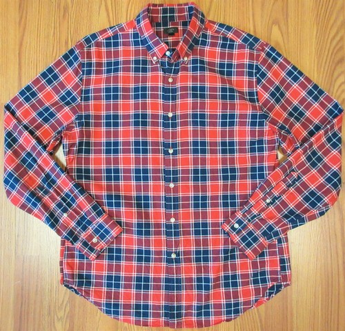 J.CREW REGULAR FIT OXFORD 100% COTTON SHIRT RED, NAVY & WHITE Sz LARGE, L - Picture 2 of 3