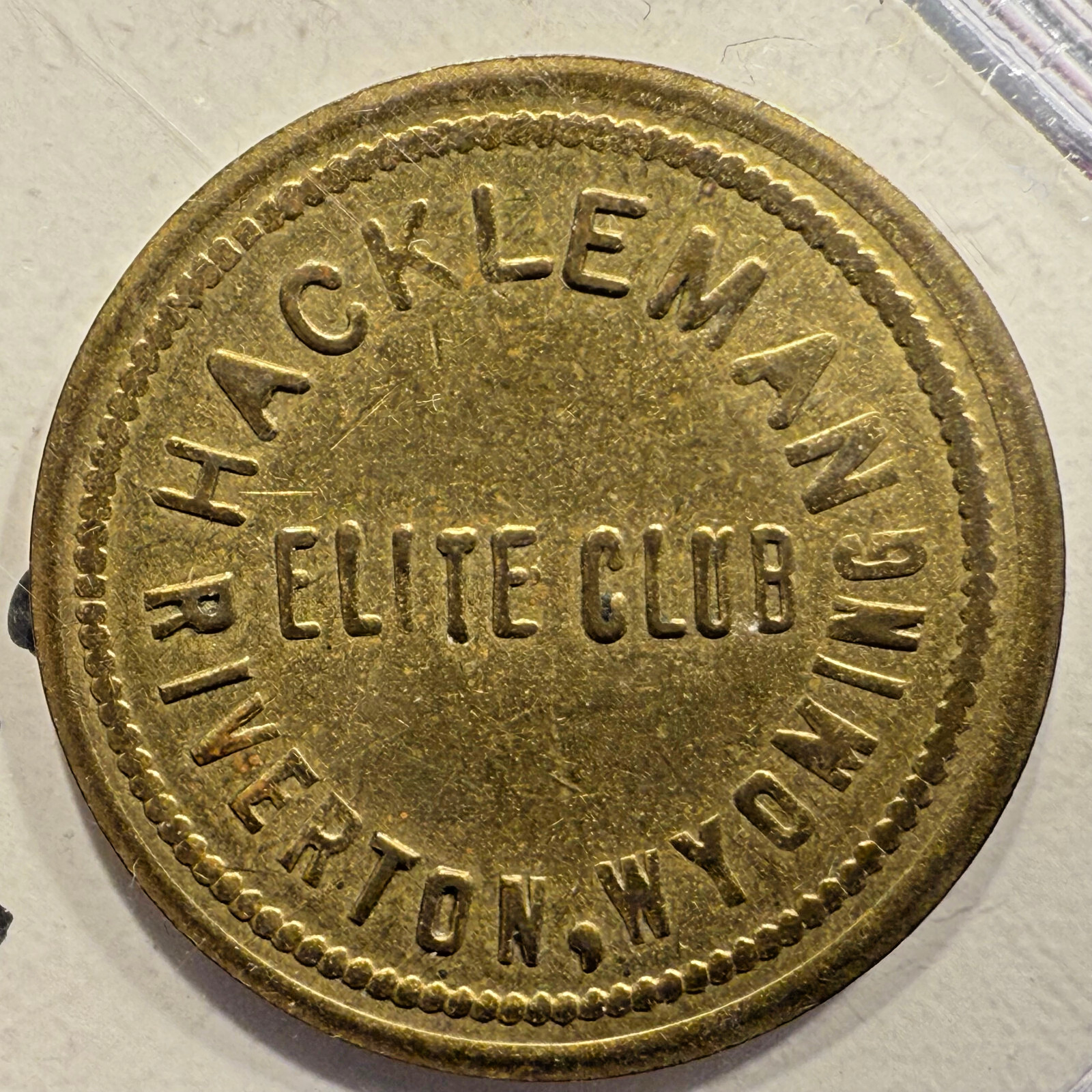 Riverton, Wyo. "Hackleman Elite Club" G/F 10¢Trade Token 25mm SP3864