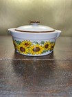 Vintage Sunflower Sunshine Stoneware Small Crock Casserole Oven Proof