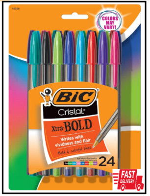 BIC Cristal Xtra Bold Fashion Ballpoint Pen 1.6mm, Assorted Colors, 24ct