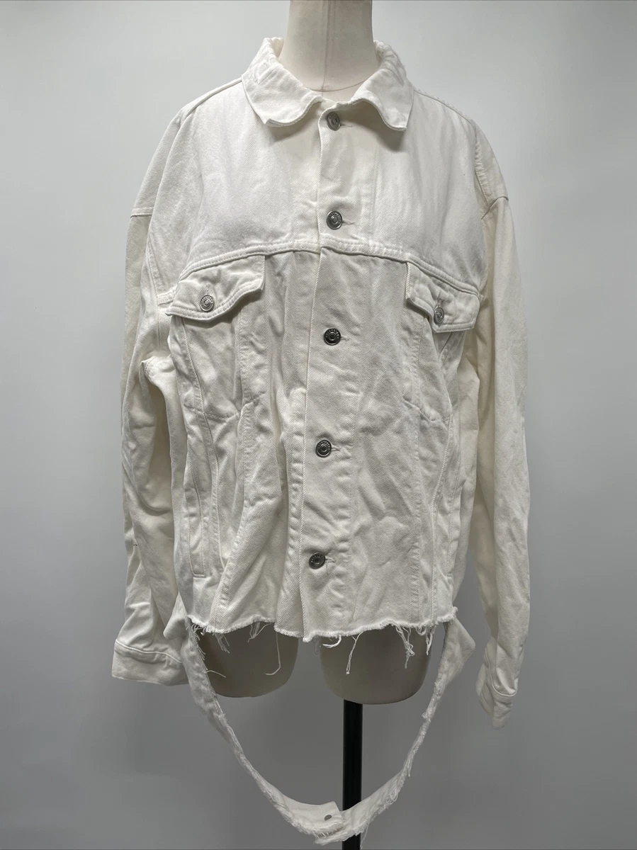 BALENCIAGA Womens Cut Waistband Oversized LOGO Collar DENIM White