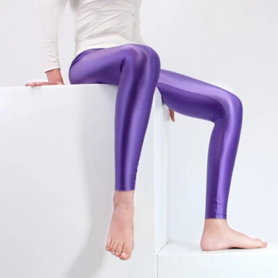 2023 Damen Satin Glossy Opaque Shiny Leggings Fitness Yoga Pants Jegging Tights - Bild 1 von 4