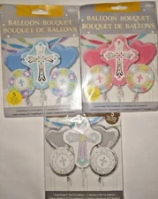 Baby Cross Baptism Foil Balloon Bouquet Religious Ceremony Unisex Pink Blue PICK