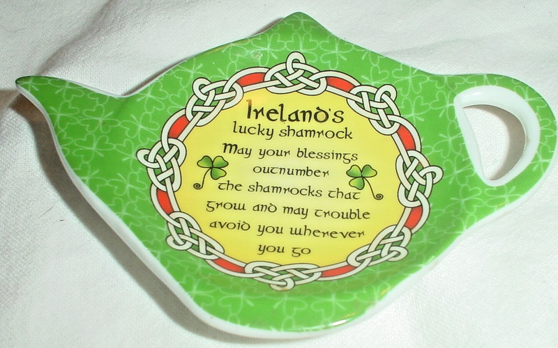 Irish Blessing Teabag Ceramic Holder Shamrocks Ireland Emerald Isle Souvenir