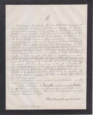 1873 Sterbeurkunde Frau Anatole de DROUIN de BOUVILLE geboren PORCHER - Blois.