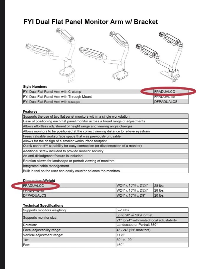 Steelcase FYI Flat Panel Dual Monitor Arm With C-Clamp - Up To 24" Monitor - Image 4 of 4