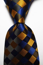 New Classic Checks Blue Black Gold JACQUARD WOVEN Silk Men's Tie Necktie