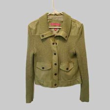 New Faux Leather Jacket Sweat, Olive Green Long Sleeve. Size Small- Medium