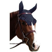 Crochet Fly Veil Ears  Fringe LARGE HORSE Size Black White