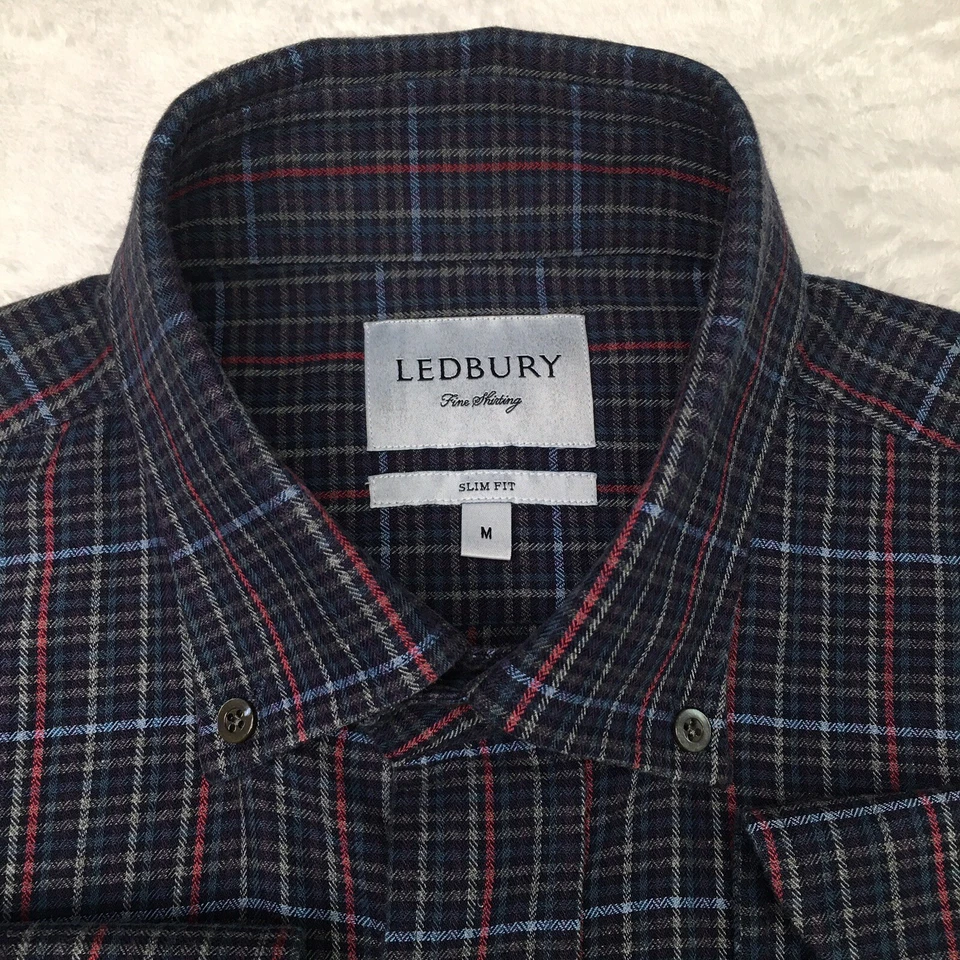Camisa Ledbury Para Hombre Talla Mediana Gris Oscuro/Rojo/Azul Cuadros Calce Ajustado Mangas Largas Foto 3 de 4