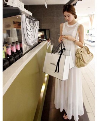 Fashion Bohemia Pure Color Long Style Chiffon Dress