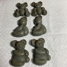 1988 Homco 2.5" Teddy Bear Wall Plaques 6 pc Blue  Gold Antiqued Finish 7505