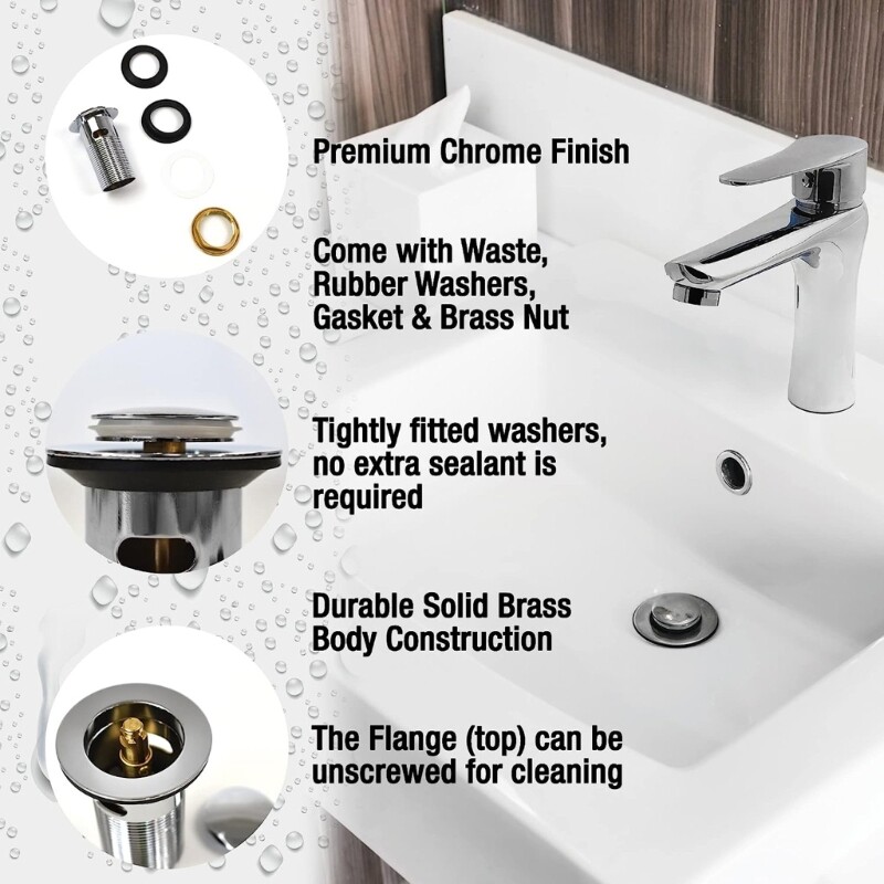 Sink Drain Metal Basin Waste PopUp Sink Plug Replacement Bathroom eBay