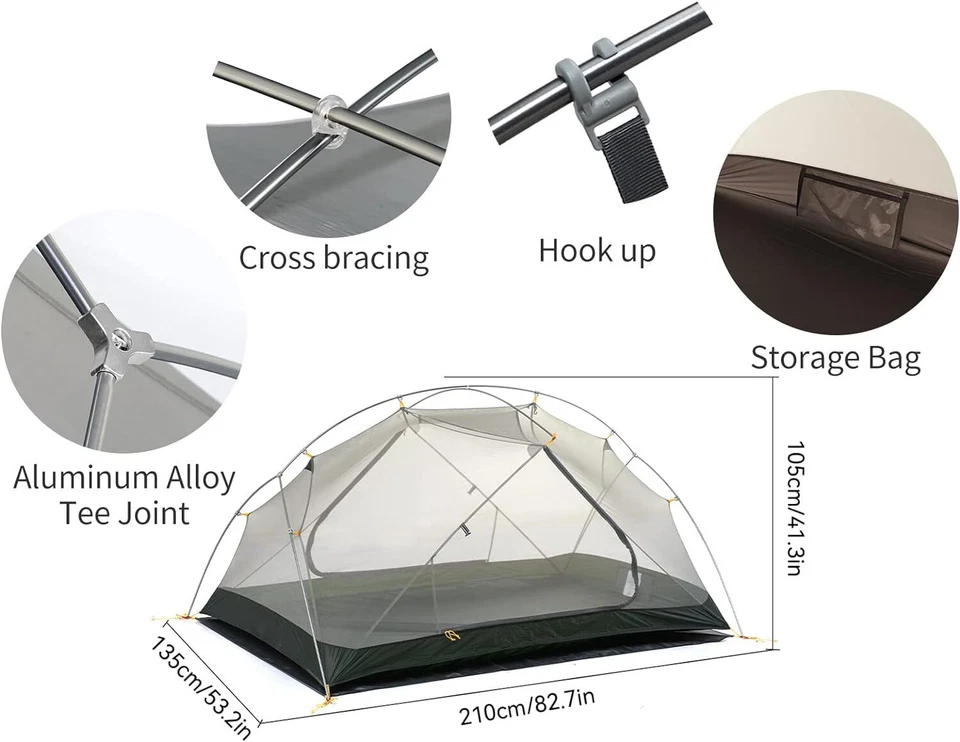 Tienda de campaña ultraligera para mochileros para 2 personas 3 estaciones camping Foto 3 de 4