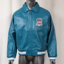 AVIREX Men's ICON Leather Jacket In Teal Size M