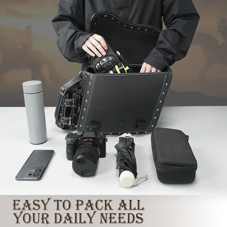 Pair Black Motorcycle Saddle Bags For Kawasaki Vulcan 750 800 900 1500 1600 2000 - Изображение 4 из 4