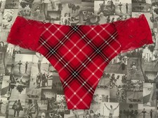 NWT Victoria's Secret PINK No Show Lace trim Thong Panty Red Pepper Plaid M