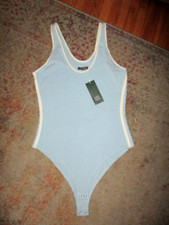 NWT WILD FABLE TANK TOP BODYSUIT Light Blue Retro Ringer White Trim MEDIUM