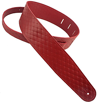 Henry Heller HQL-RED Quilted Garment Leather 2 1/2'' wide Leather Guitar Strap RD