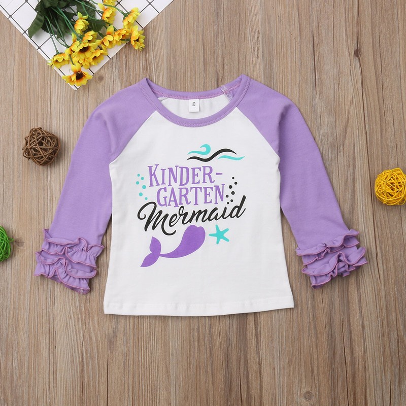 NEW Kindergarten Mermaid Girls Ruffle Sleeve Shirt Back to School 4T