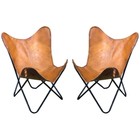 96HS Pair Genuine Leather Butterfly Chair Folding Modern Sling Accent Seat
