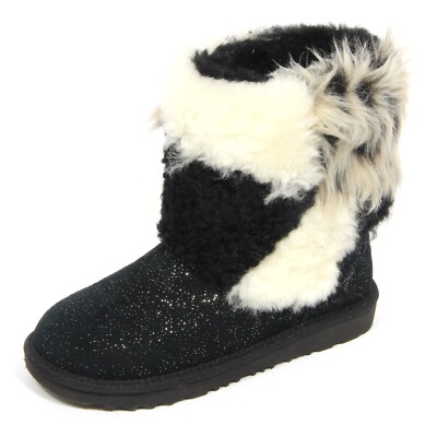 G4296 stivale bimba girl UGG FLUFF black suede/eco fur/glitter boot kid