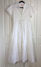 Victoria Dunn Eyelet Tiered Maxi Dress L Button-Front Flutter Cottage Romantic