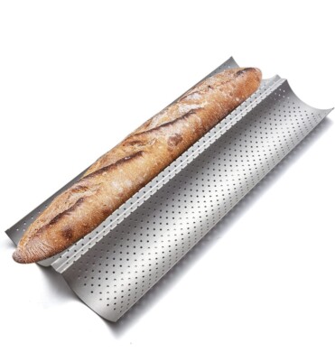 KITESSENSU Nonstick Baguette Pans for French Bread Baking, Perforated 2 Loaves B