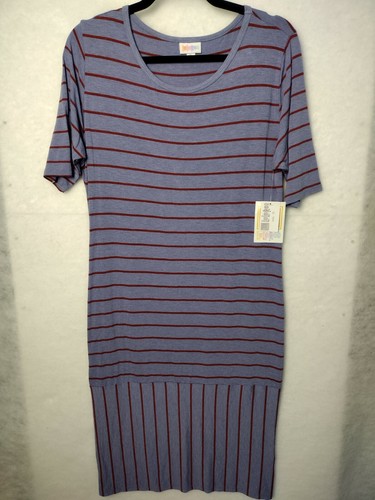 XL LuLaRoe Dress Julia Blue with Rust/Red Stripes New With Tags~MINT Condition~