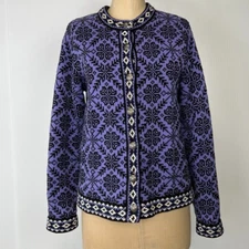 LL Bean Cardigan Women Medium Button Snow Flake Sweater Retro Party Y2K Core No