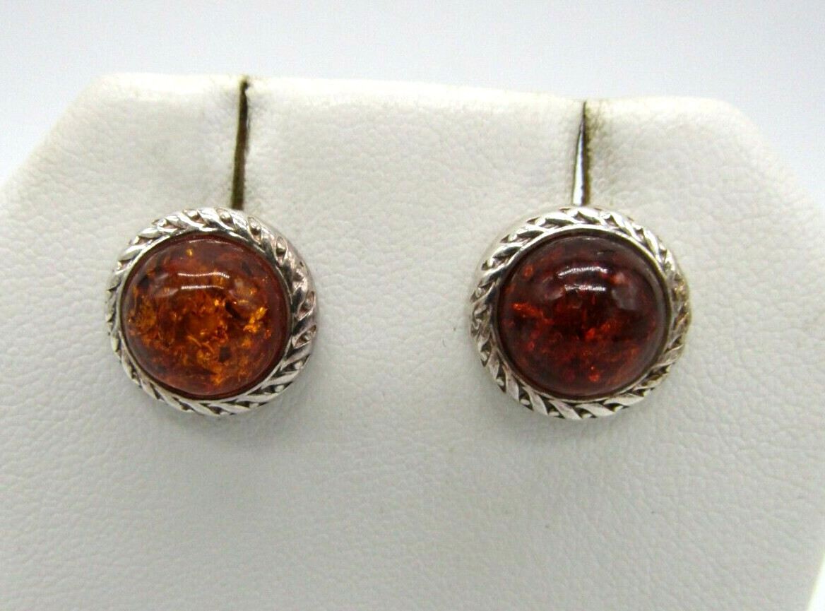 Delicate 925 Sterling Silver Simulated Amber Stud… - image 1