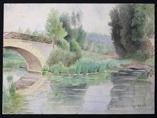 Felix Blard ( XIX - Xxth ) View of The Bridge Canal Roche Du Nivernais Burgundy