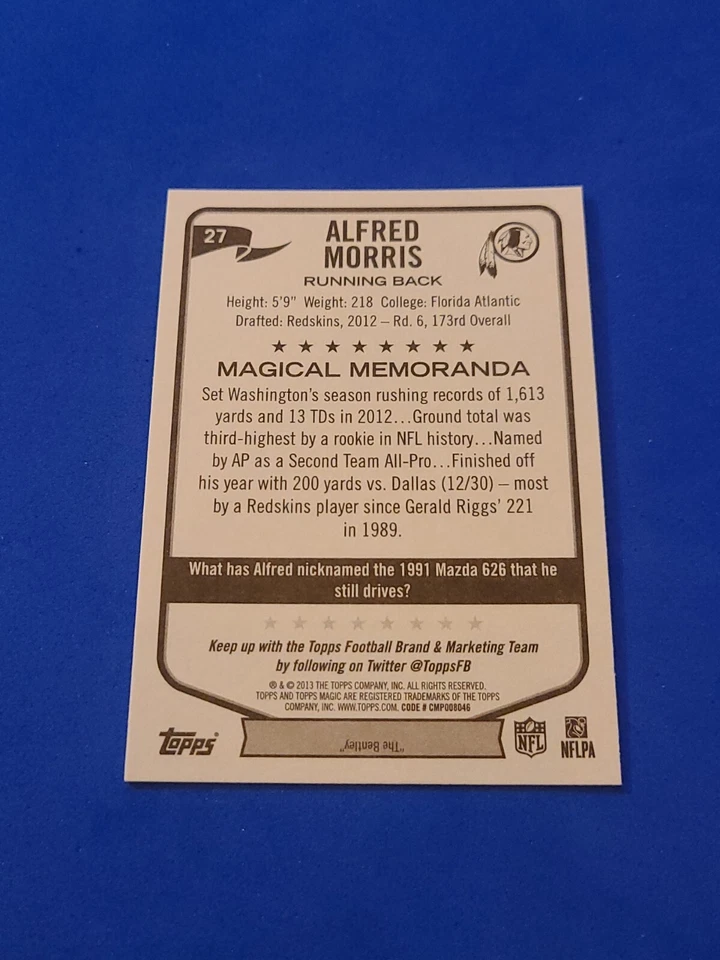2013 Alfred Morris Topps Magic #27 - Image 2 of 2
