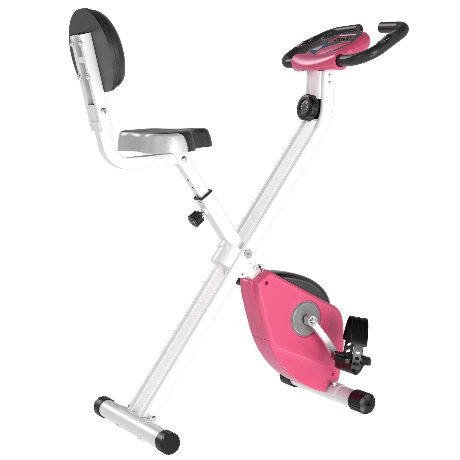 HOMCOM Magnetic Resistance Exercise Bike Foldable LCD Adjustable Seat Pink Exercise Bikes
