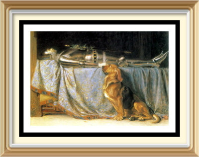 Rahmenfertig montiert 7x5 Druck Briton Rivière REQUIESCAT Ritter Hund