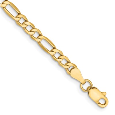 Echte 10kt Gelbgold 3,5 mm halbmassive Figarokette Kette Armband; 7 Zoll