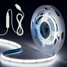 5V USB Powered Dimmable COB LED Strip Light 6.56FT Cold White LED Strip Light