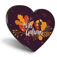 Heart MDF Coaster Hello Autumn Leaves Leaf Pretty #51145