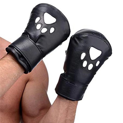 Puppy Bdsm Mittens fist PU Leather Gloves Dog Paw Palm Padded Handcuffs
