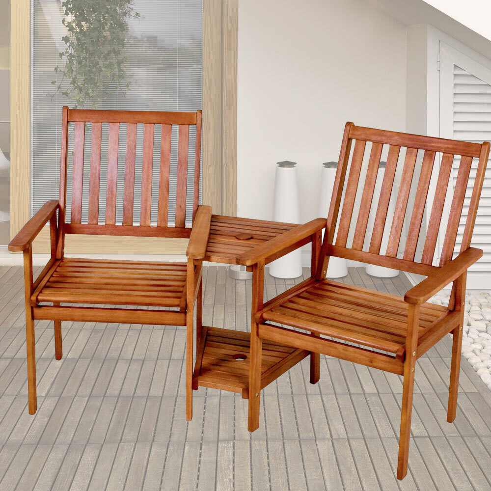 Outdoor Double Armchair Garden Wood Chair Eucalyptus Yard